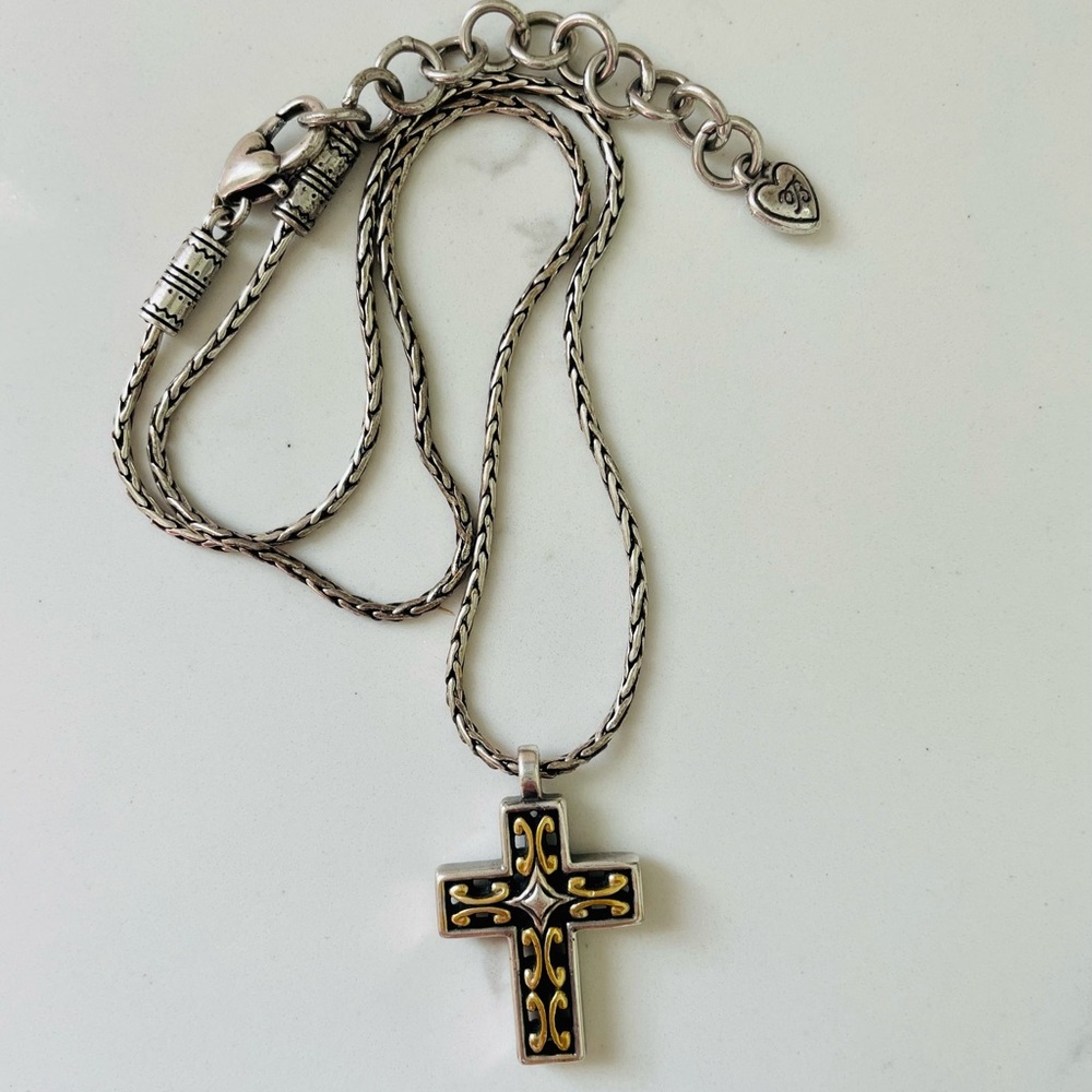Brighton "SEVILLE" Two-tone Reversible Cross Pendant Necklace in Gold & Silver